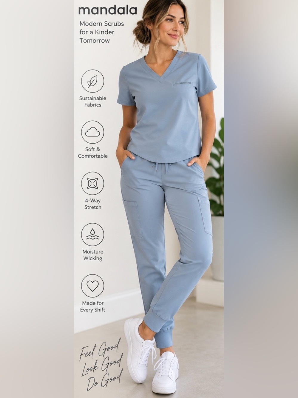 MANDALA SCRUB SET WOMEN’S DUSTY BLUE TOP XS JOGGER PANTS XS/P